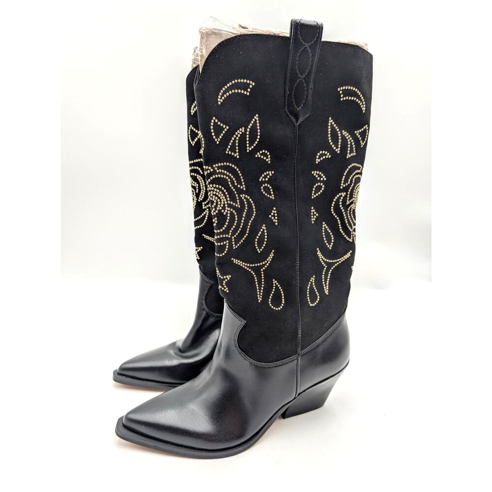 Jessica Simpson Zodra Embroidered Western Boots Women's Black Size US6M EU36.5